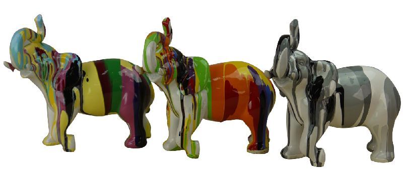 Set de 3 statuettes Eléphants multicolores
