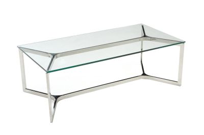 Table basse inox et verre trempé rectangle croisements 120x60