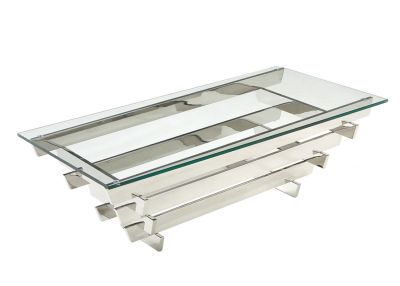 Table basse inox et verre trempé rectangle quadrillage 120x60