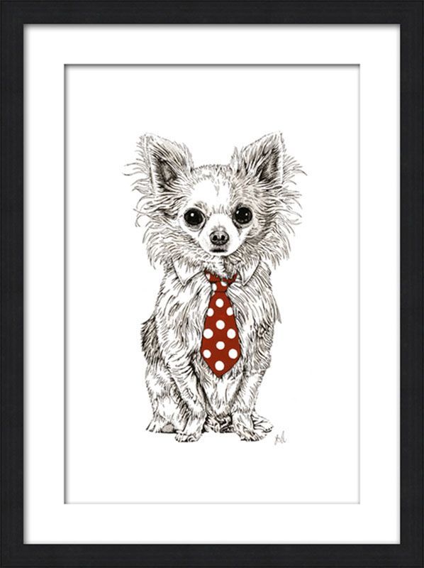 Tableau encadré Chihuahua cravate