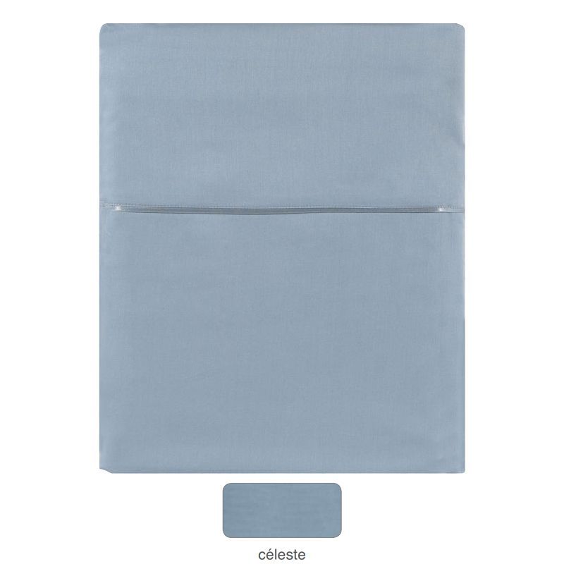 Drap plat uni Teo Céleste satin de coton 270x300 - Alexandre Turpault