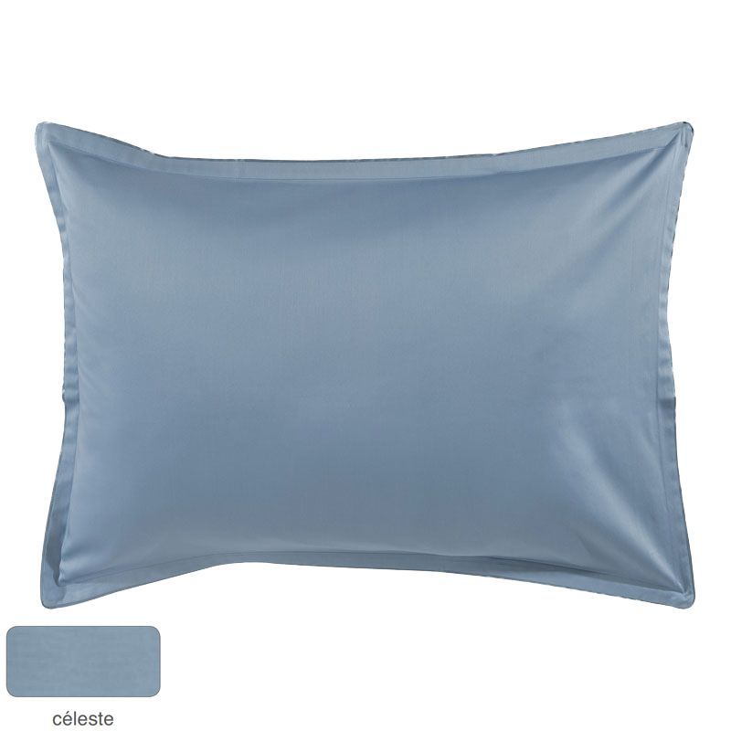 Taie d'oreiller uni Teo Céleste satin de coton 50x75 - Alexandre Turpault