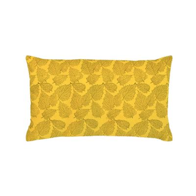 Coussin Rosetta coton motifs feuilles jaunes Curry 30x50 - Vivaraise