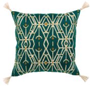 Coussin Tess brodé en coton/polyester Paon 45x45 - Vivaraise