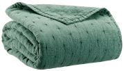 Jeté de lit Ming coton / polyester coloris Fougère 260x260 - Vivaraise