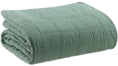 Jeté de lit Titou en coton recyclé/coton coloris Vert de gris 180x260 - Vivaraise