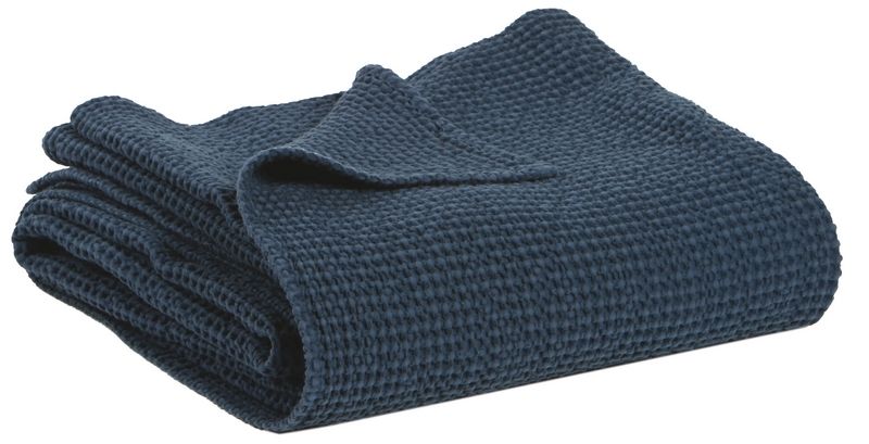 Jeté de lit uni Maïa en coton stonewashed coloris Navy 240x260 - Vivaraise