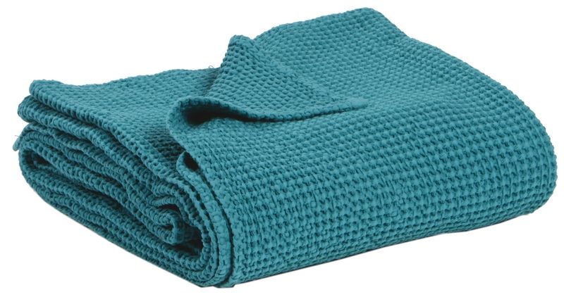 Jeté de lit uni Maïa en coton stonewashed coloris Peacock 260x260 - Vivaraise