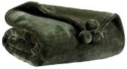 Plaid Tender pompons en polyester coloris fougère 130x170 - Vivaraise