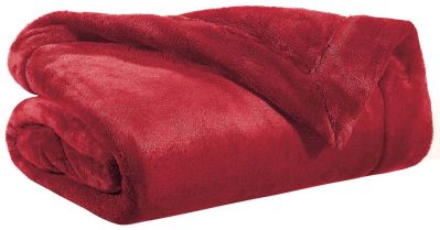 Plaid Tender velours polyester uni rouge Rubis 150x200 - Vivaraise