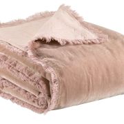 Plaid uni Fara en velours de coton coloris Pink 135x200 - Vivaraise