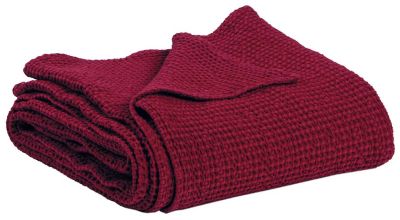 Plaid uni Maïa en coton stonewashed coloris Griotte 140x200 - Vivaraise