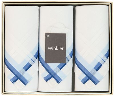 Boite de 3 mouchoirs Luxe en coton homme Scott bleu 40x40 - Winkler