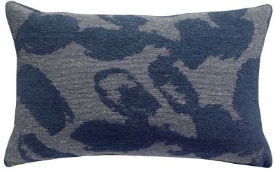 Coussin Hinda coton velours jacquard motifs abstraits bleu Encre 30x50 - Winkler