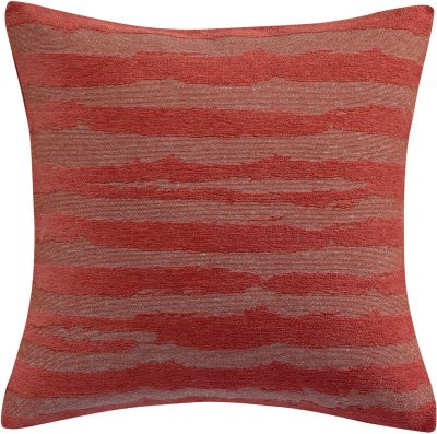 Coussin Hindi coton velours jacquard rayures rouge Tomette 45x45 - Winkler
