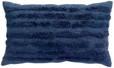 Coussin Waka viscose/coton rayures velours bleu Encre 30x50 - Winkler