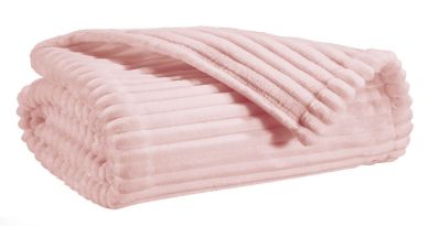 Plaid Minos velours polyester effet strié rose blush 150x200 - Winkler