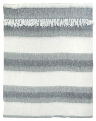 Plaid laine acylique à franges et rayures Merry gris 170x130 - Winkler
