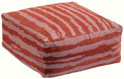 Pouf Hindi coton velours jacquard rayures rouge Tomette - Winkler