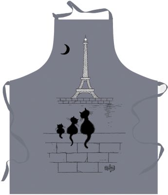 Tablier Dubout en coton chats Tour Eiffel gris 72x85 - Winkler