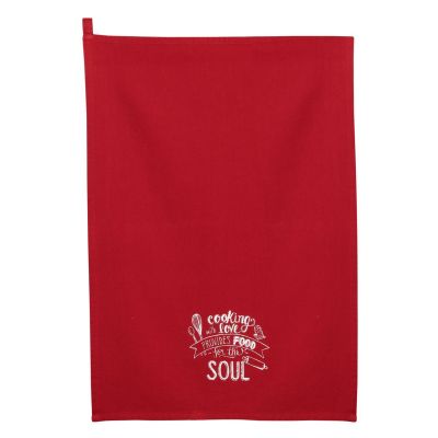 Torchon Soul coton uni rouge et texte blanc 50x70 - Winkler