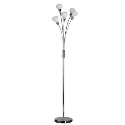 Lampadaire métal chromé abat-jour ampoule verre blanc LEDs 5 éclairages - MW-Light