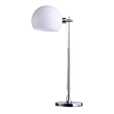 Lampe de bureau design métal chromé abat-jour sphère acrylique blanc