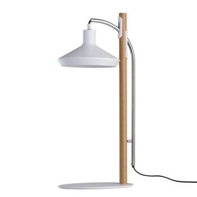 Lampe de bureau design réglable bois métal abat-jour mat blanc