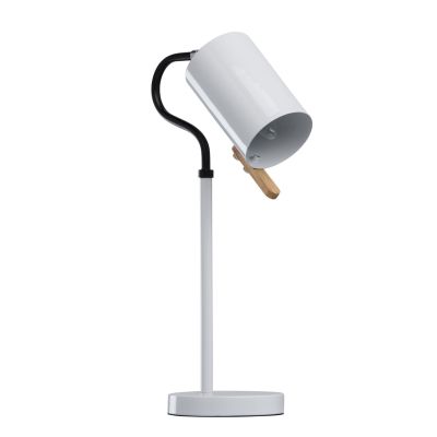 Lampe de bureau métal blanc laqué décor bois