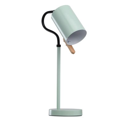 Lampe de bureau métal vert pastel laqué décor bois