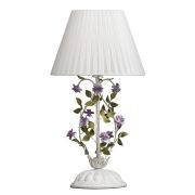 Lampe de chevet métal blanc effet usé pied fleuris vert et violet - MW-Light