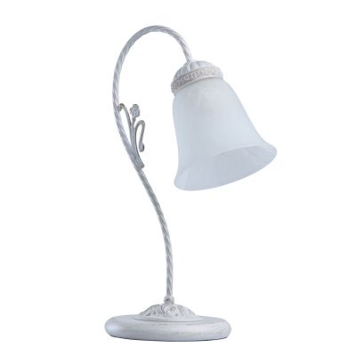 Lampe métal blanc patiné torsades abat-jour verre blanc