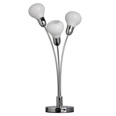 Lampe métal chromé abat-jour ampoule verre blanc LEDs 3 éclairages - MW-Light