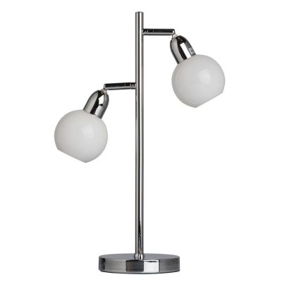 Lampe métal chromé abat-jour sphère verre blanc LEDs