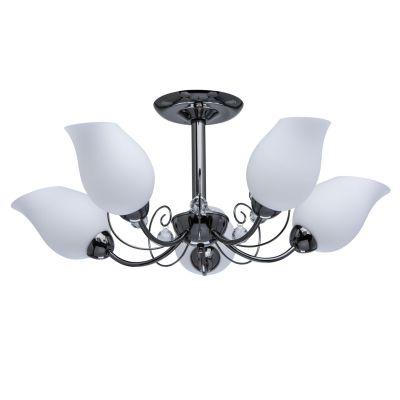 Lustre 5 éclairages métal chromé noir abat-jour tulipe - MW-Light
