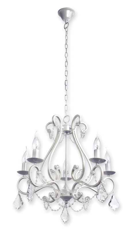 Lustre baroque à pampille métal gris perle 5 éclairages
