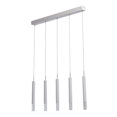 Lustre design baguettes striées métal blanc LEDs 5 éclairages