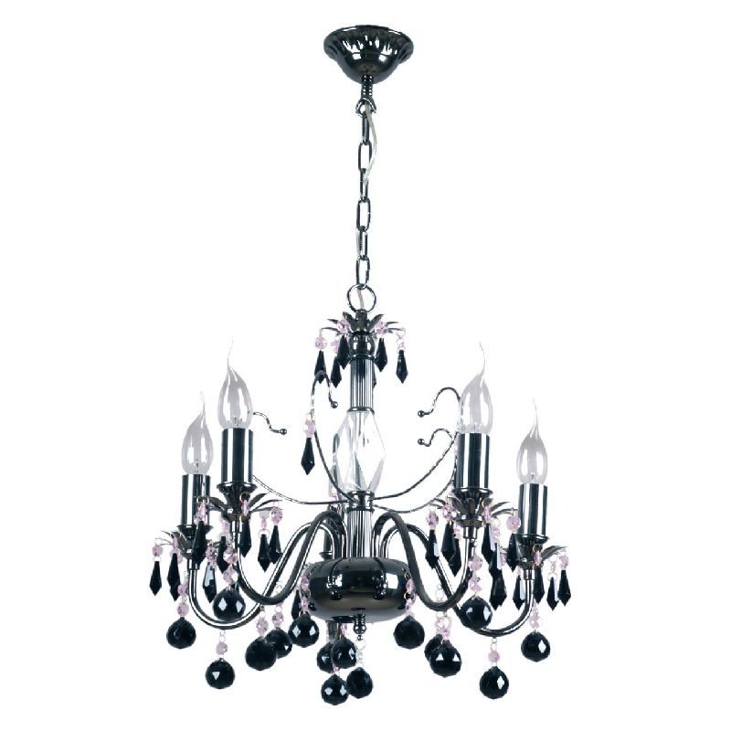 Lustre gothique design à pampilles métal noir 5 éclairages Lustre gothique design à pampilles métal noir 5 éclairages