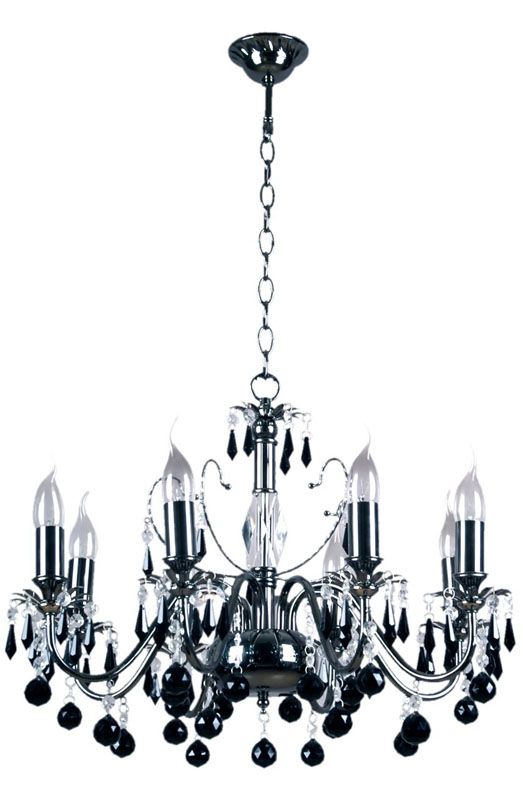 Lustre gothique design à pampilles métal noir 8 éclairages Lustre gothique design à pampilles métal noir 8 éclairages