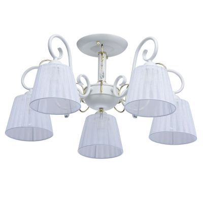 Lustre métal blanc et doré abat-jour rubans blancs 5 éclairages - MW-Light