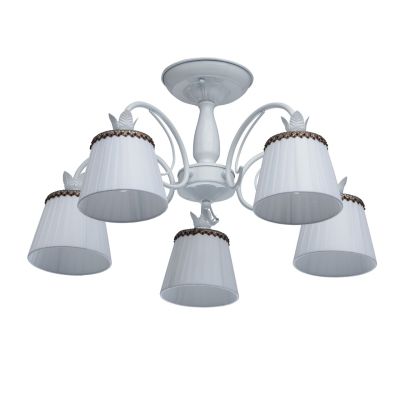 Lustre métal blanc laqué fleur abat-jour blancs 5 éclairages - MW-Light