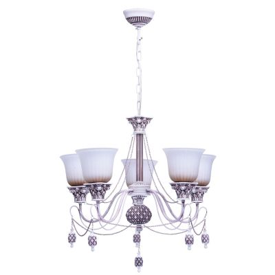 Lustre métal blanc patiné et café chaînettes 5 éclairages - MW-Light