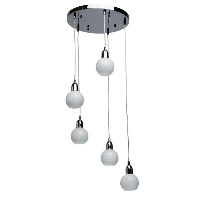 Lustre métal chromé abat-jour sphère verre blanc LEDs 5 éclairages - MW-Light