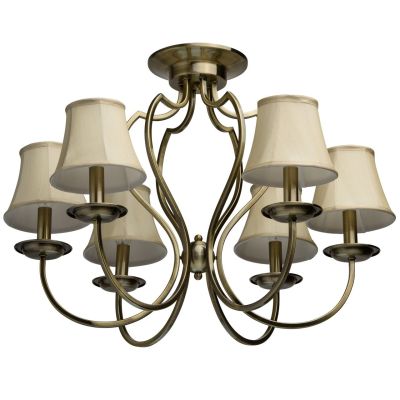 Lustre métal coloris bronze abat-jour beige 6 éclairages