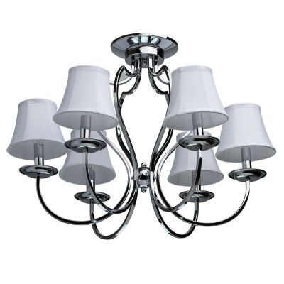 Lustre métal coloris chromé abat-jour blanc 6 éclairages - MW-Light