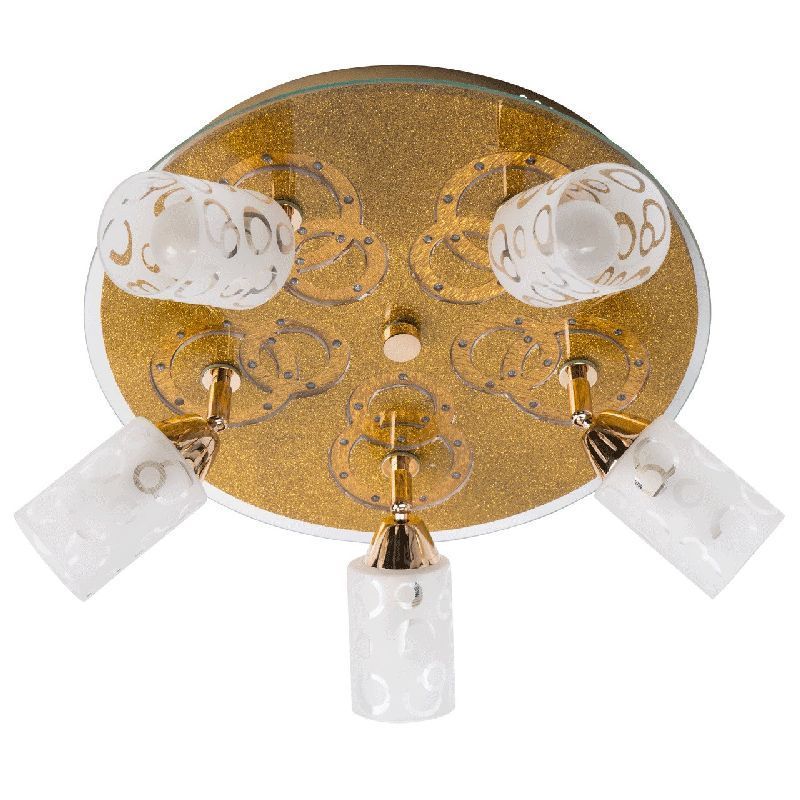 Plafonnier métal pailleté doré abat-jour bulles 5 éclairages + LEDs