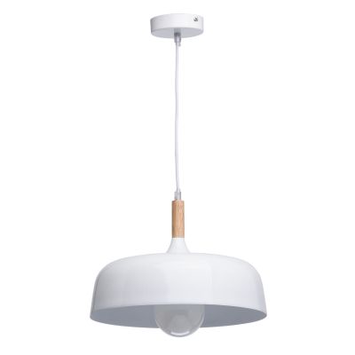 Suspension design métal blanc laqué et bois Ø33