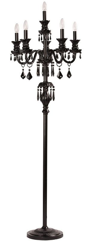 Lampadaire gothique à pampilles métal noir 6 éclairages