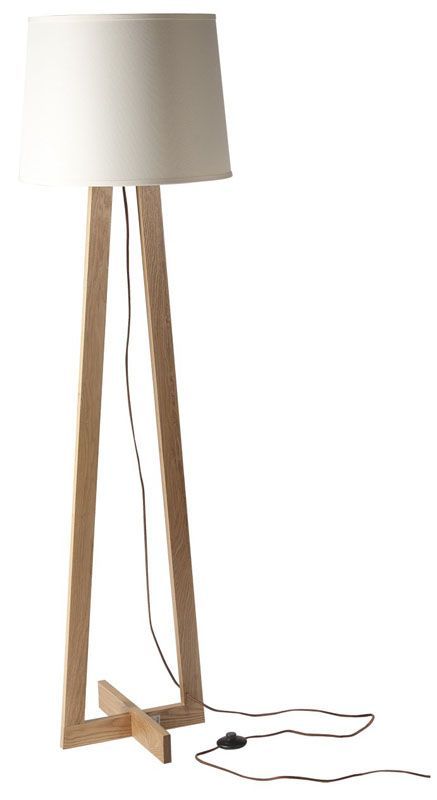 Lampadaire moderne pied rectangle bois abat-jour blanc