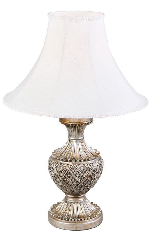 Lampe métal argent antique abat-jour blanc